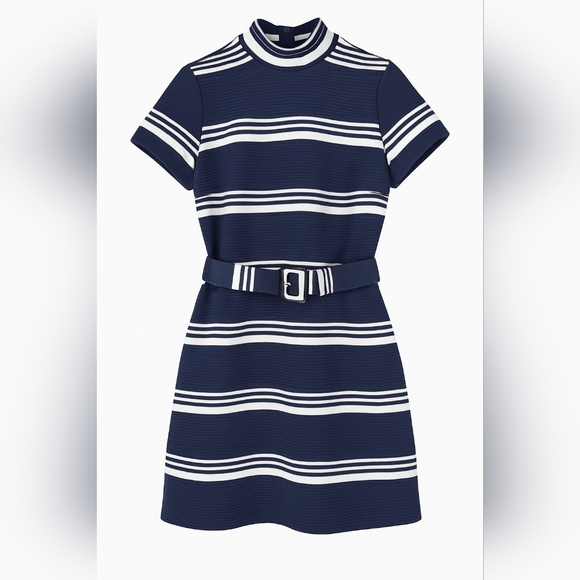 Vintage 60s Mod Belted Knee Length Dress Bleeker Street S-M - Picture 1 of 12